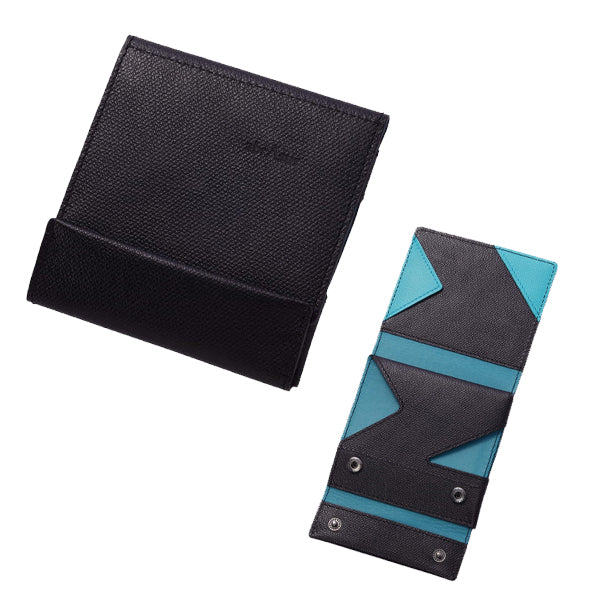 左利き用 薄い財布 abrAsus ブラック×ターコイズ