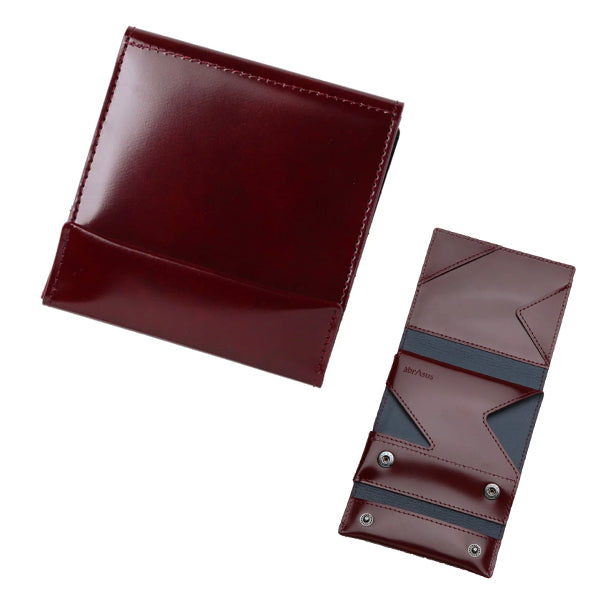 メンズ【美品】abrAsus 薄い財布　ボルドー　レザー　コンパクト　二つ折り財布